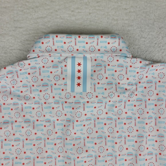 RHOBACK Polo Shirt Mens Large Blue Red Chicago Theme Performance Golf - Picture 6 of 9